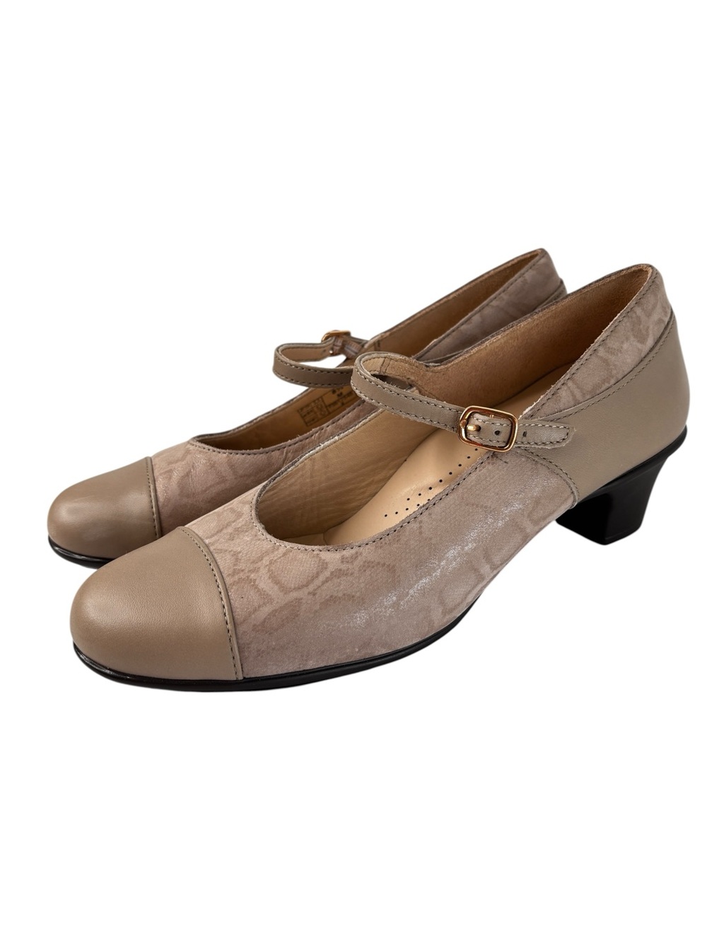SAS Isabel Mary Jane Pumps Women's Size 8.5 Comfort Heel Shoe Taupe Leather NEW